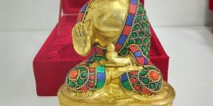 Brass Buddha Statue with Stone Work