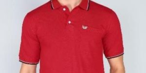 Red Mens Plain Collar Neck T Shirts