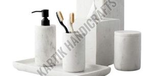 White Alabaster Marble Bathroom Accessories Set