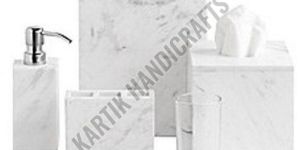 White Marble Alabaster Bathroom Accessories Set