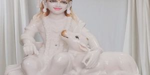 White Marble Sitting Krishna With Cow Statue