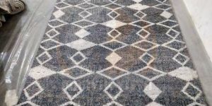 Ivory Charcoal Diamond Design Soft Viscose And Wool Vintage Rug