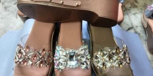 Transparent Stone Design Heeled Ladies Sandal