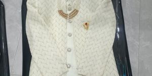 Pale Sage Kids Printed Indo Western Sherwani