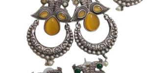 Premium Monalisa Stone Oxidised Earrings