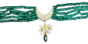 Traditional Kundan Choker Necklace with Green Gemstone Strings