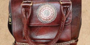 Ladies Motif Print Leather Shantiniketan Shoulder Bag