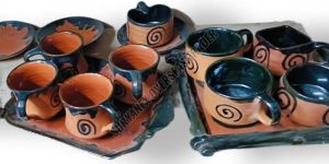 Set OF 4 Clay Tea Cup with Serving Tray