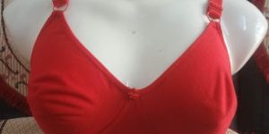 Ladies Plain Cotton Non-Padded Red Bra