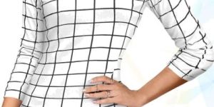 Ladies White Grid Print Bodycon Dress
