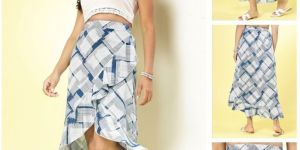 Ladies Blue Ocean Grid Ruffle Skirt