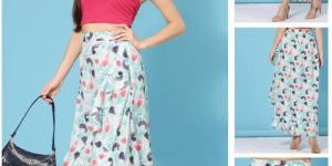 Ladies White Floral Asymmetrical Skirt