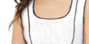 Ladies White Rib Cotton Sleeveless Crop Top