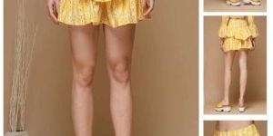 Ladies Yellow Geo Tiered Skirt