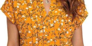 Ladies Yellow Floral Printed Cotton Top