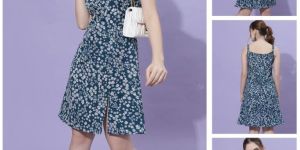 Ladies Teal Floral Spaghetti Dress