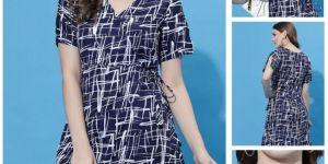 Ladies Navy Abstract Printed Western Dress