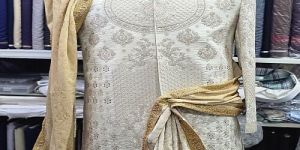 Mens Ivory Silk Embroidered Sherwani