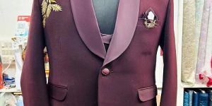 Mens Luxury Handmade Embroidered Maroon 3 Piece Suit