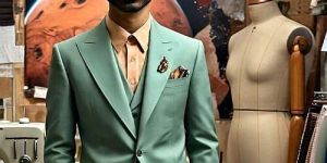 Mens Pistachio Green Partywear Three Piece Suit
