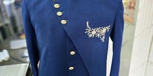 Mens Royal Blue Mandarin Collar Jodhpuri Suit