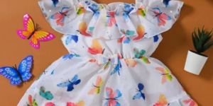 Butterfly Print White Baby Girls Frock