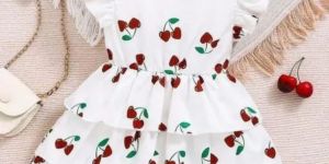 Printed Cherry White Baby Girls Frock