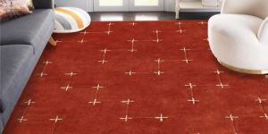 Rust Red Minimalist Cross Pattern Hand Tufted Area Rug