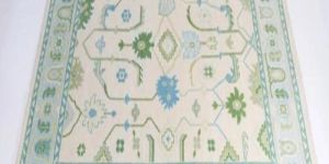 Traditional Floral Cream & Blue Hand Knotted Rug