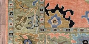 Traditional Floral Peach & Green Hand Knotted Rug