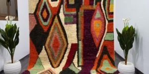 Vibrant Abstract Geometric Diamond Hand Knotted Moroccan Rug