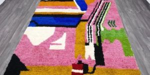 Vibrant Abstract Geometric Multi Color Hand Knotted Moroccan Rug