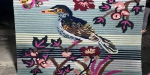 Vibrant Bird Floral Design Hand Tufted Area Rug