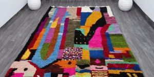 Vibrant Patchwork Abstract Multi Color Hand Knotted Moroccan Rug