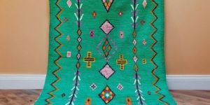 Vibrant Tribal Geometric Green Hand Knotted Moroccan Rug