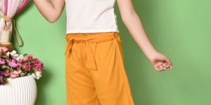 Girls Cotton Yellow Printed Top Palazzo Set