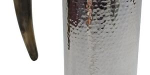 Modern Hammered Metal Jug with Natural Horn Handle Decor