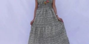 Ladies Casual Wear Printed Grey Maxi Dress
