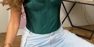 Ladies Sling Square Collar Crop Backless Boning Corset Top