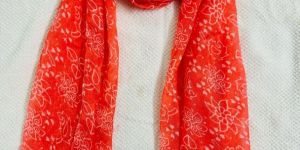 Ladies Orange Printed Polycotton Scarf