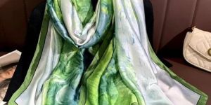 Ladies Printed Silk Green Scarves