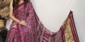 Maroon Starry Minkundi Ajrakh Modal Silk Saree