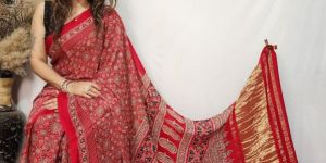 Red Ajrakh Modal Silk Saree