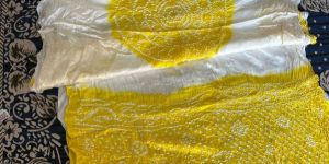 White Yellow Model Silk Mandal Saree