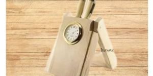 Wooden Pen Holder with Clock
