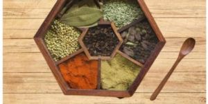 Wooden Spice Box Set Hexagon with Spoon