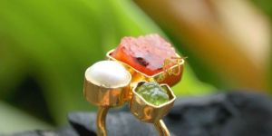Golden Gemstone Pearl Gold Plated Adjustable Finger Ring