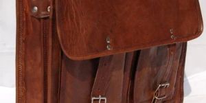 Unisex Plain Brown Leather Bag