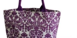 Ladies Jute Floral Purple Handbag