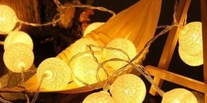 White Cotton Ball LED String Lights